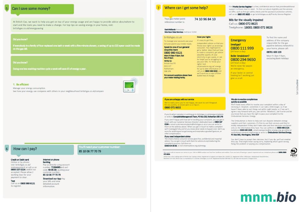 Wielka Brytania British gas rachunek za media, Word i PDF template, 4 strony 3 4